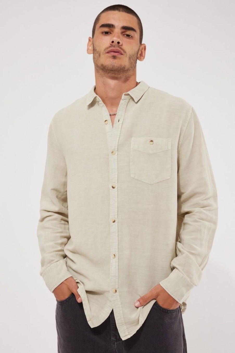 Men Rollas Shirts | Men At Work L/S Hemp Shirt-Stone