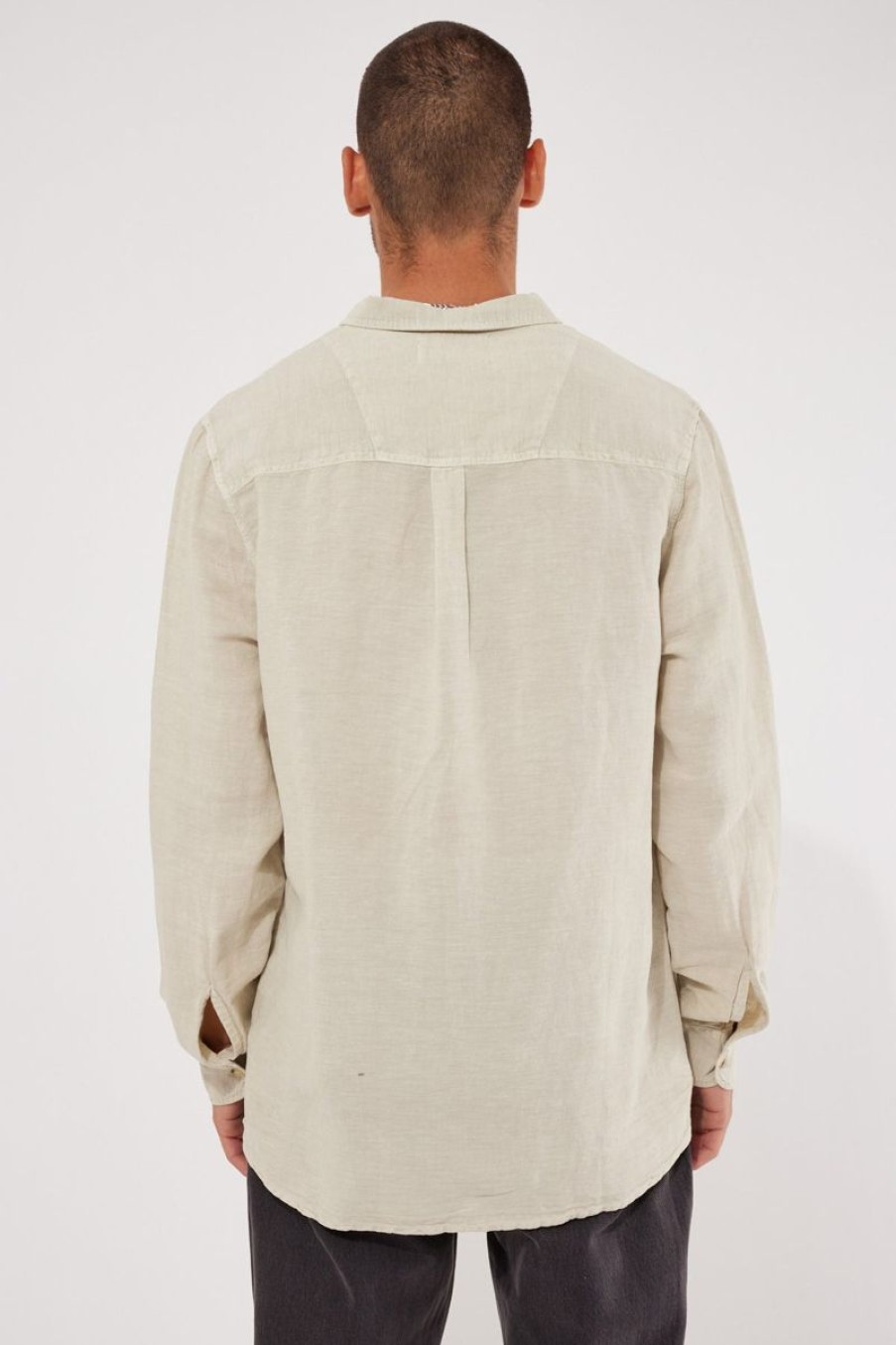 Men Rollas Shirts | Men At Work L/S Hemp Shirt-Stone