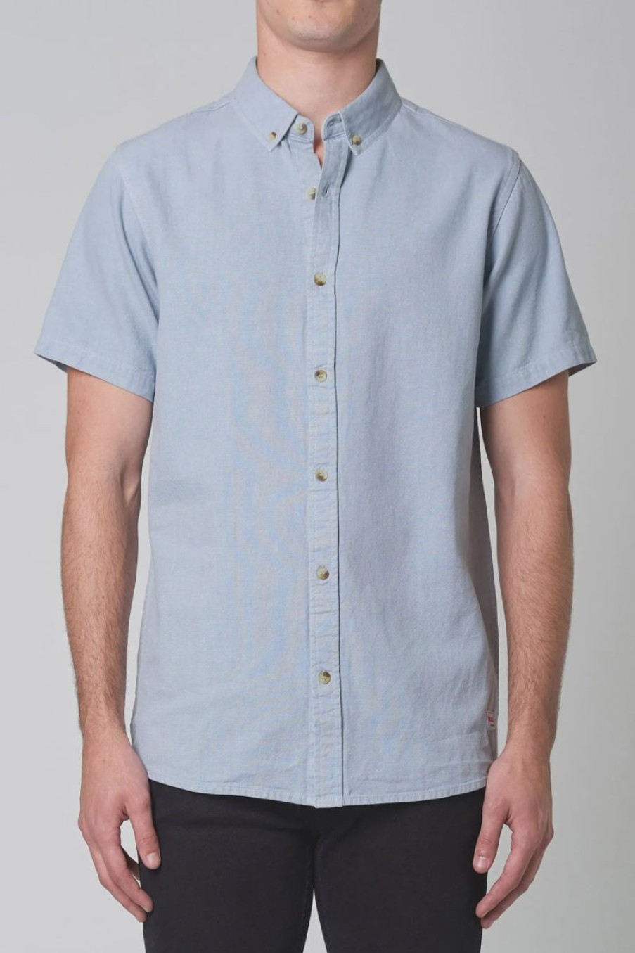 Men Rollas Shirts | Rollas Men At Work Ss Oxford Shirt-Sky Blue