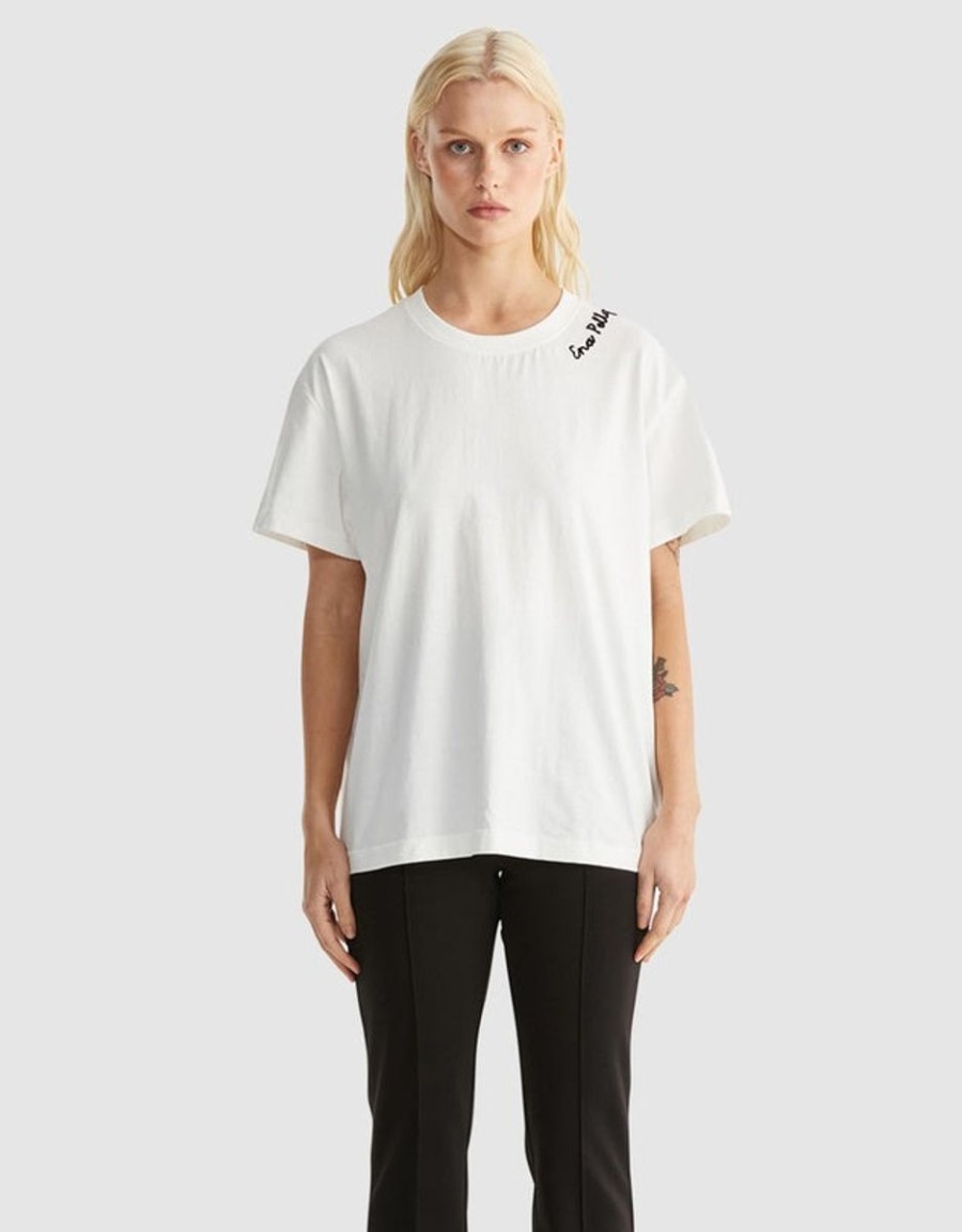 Women Ena Pelly Tees | Ena Pelly Script Logo Relaxed Tee- Vintage White