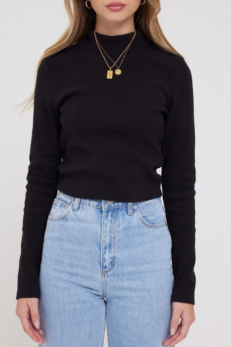 Women ABrand Tops | A Heather L/S Mock Neck-Black