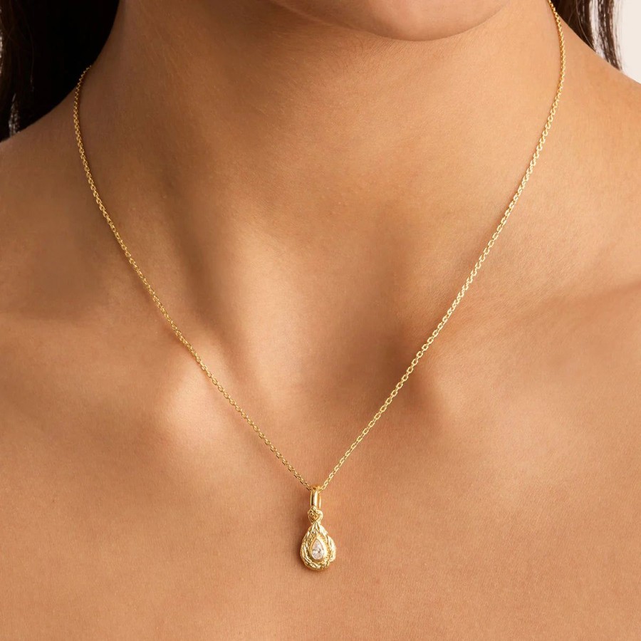 Women By Charlotte Jewellery | By Charlotte With Love Birthstone Annex Link Pendant-April/White Topaz-18K Gold Vermeil