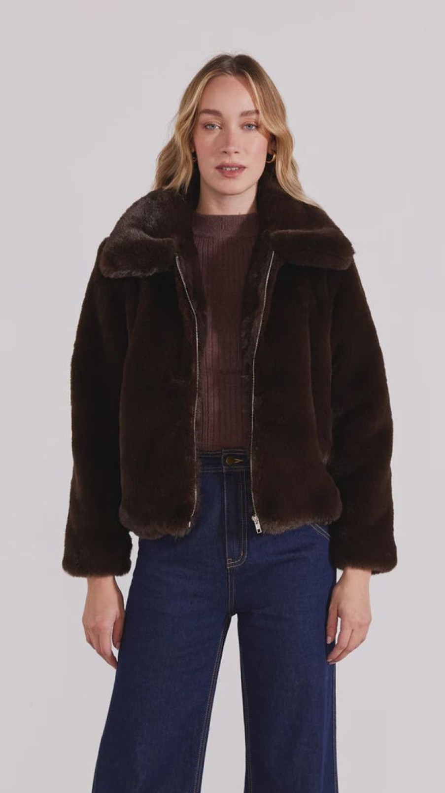 Women Staple the Label Jackets, Coats & Blazers | Staple The Label Roxanna Fur Jacket-Chocolate