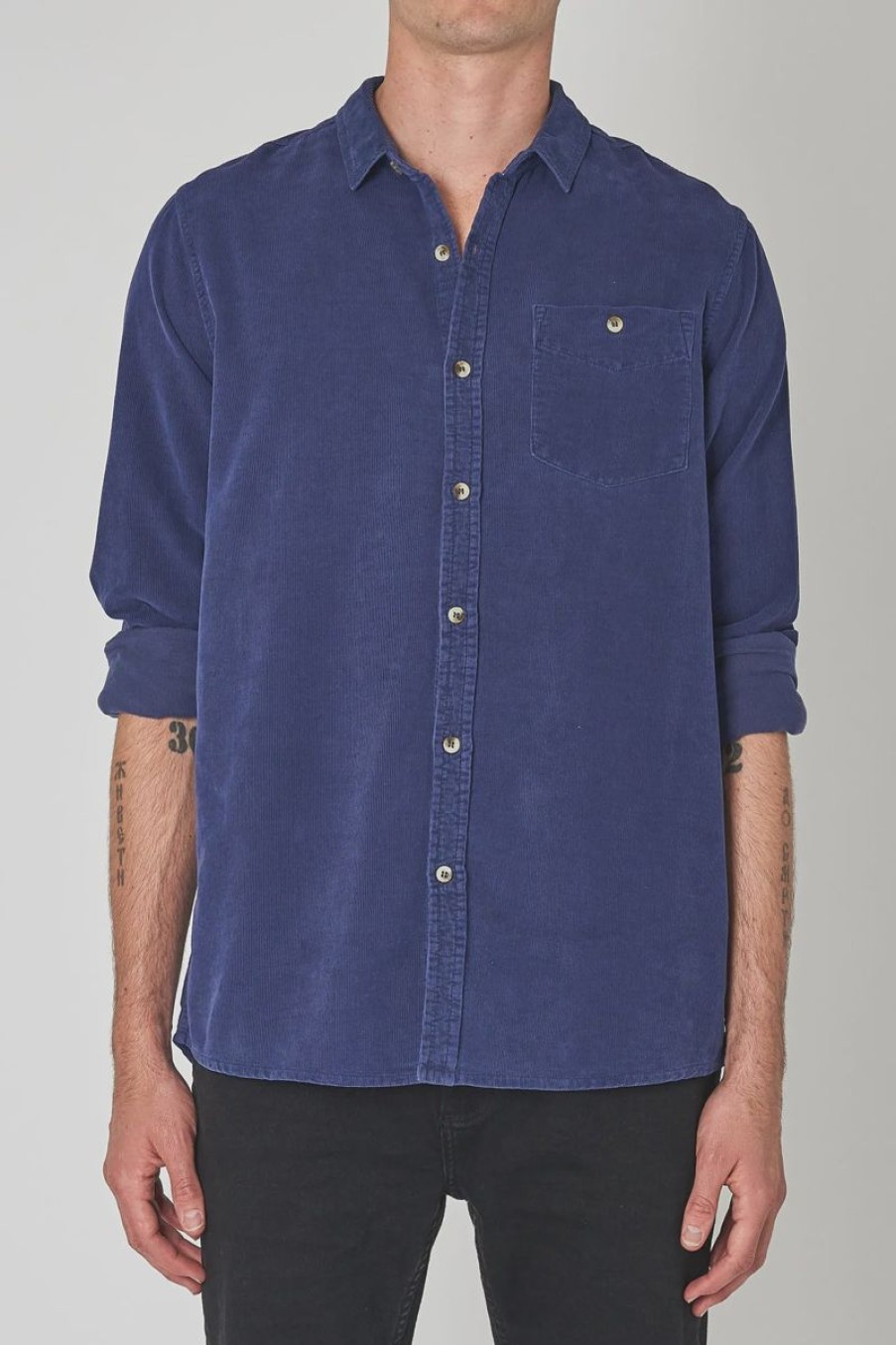 Men Rollas Shirts | Men At Work Cord Shirt- Blue