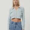 Women Afends Tops | Billie Hemp Rib Long Sleeve Shirt-Smoke Blue