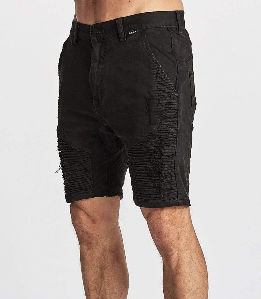 Men KSCY Denim Shorts | Zeppelin Short-Destroyed Solid Black