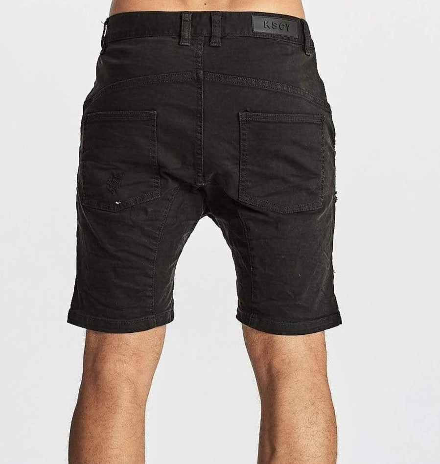 Men KSCY Denim Shorts | Zeppelin Short-Destroyed Solid Black