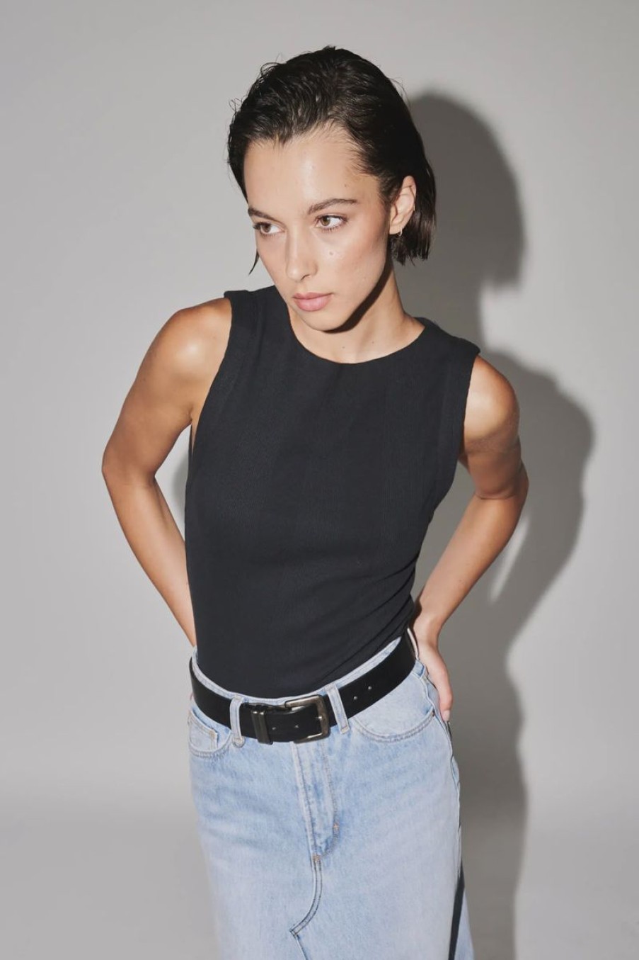 Women Neuw Denim Tops | Neuw Denim Frenchie 90S Top-Black