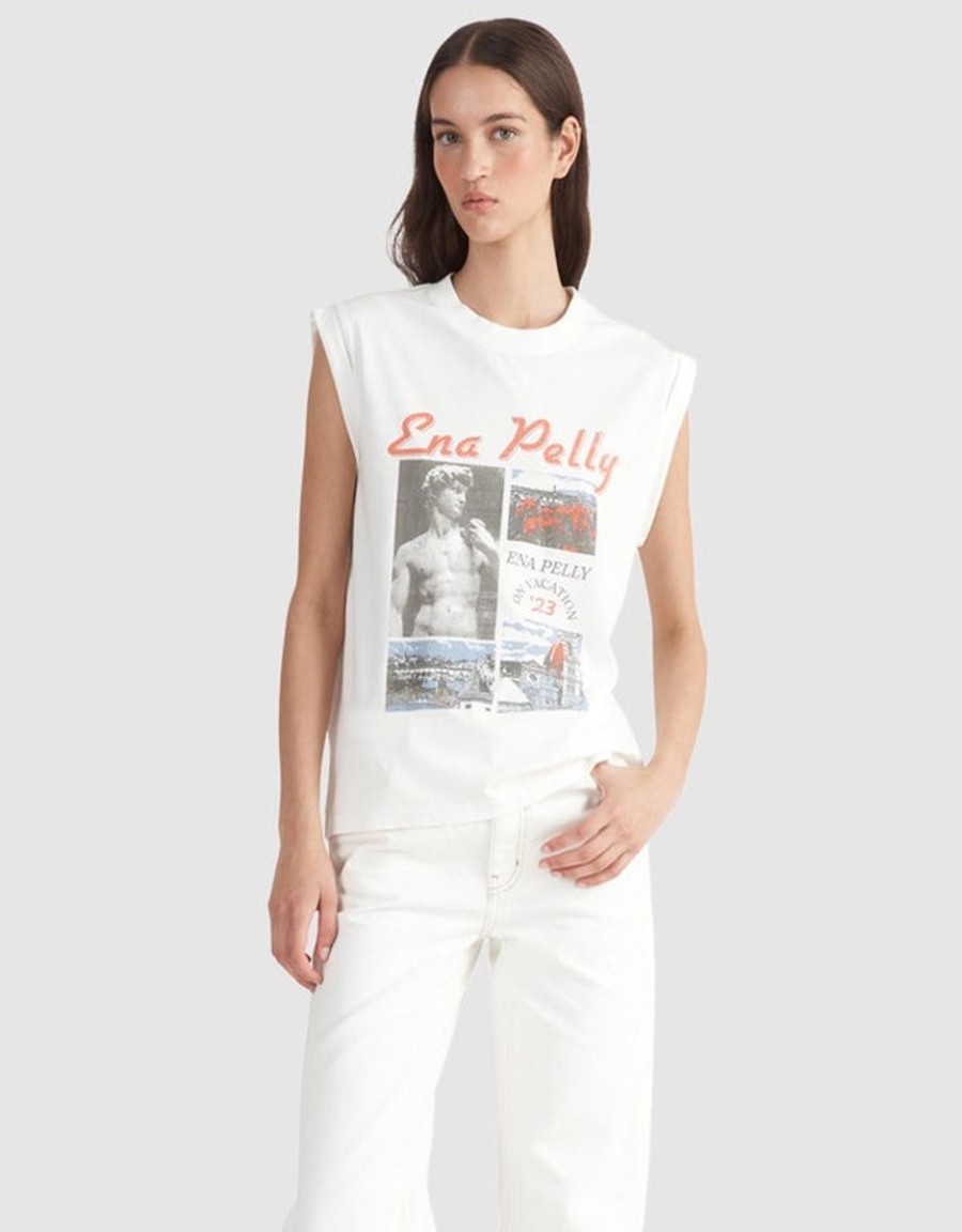 Women Ena Pelly Tops | Ena Pelly On Vacation Tank- Vintage White