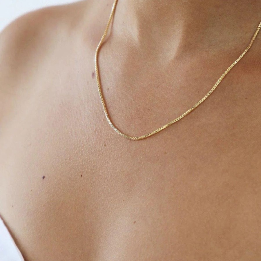 Women Alana Maria Jewellery | Box Chain Necklace 18 Inches- Gold