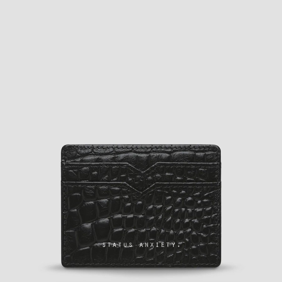 Women Status Anxiety Wallets & Pouches | Status Anxiety Together For Now Card Holder-Black Croc Emboss