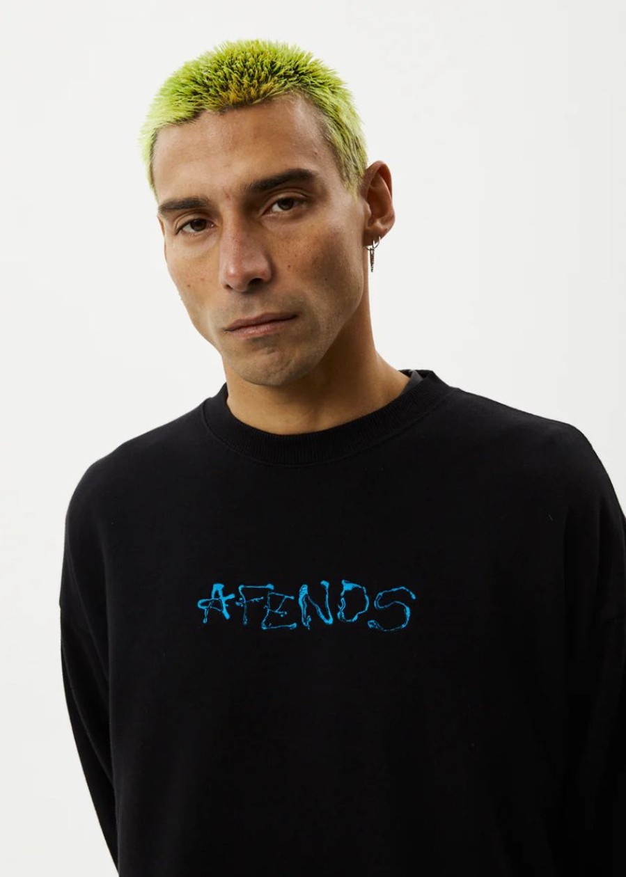 Men Afends Jumpers | Afends Melted Recycled Crew Neck Jumper-Black