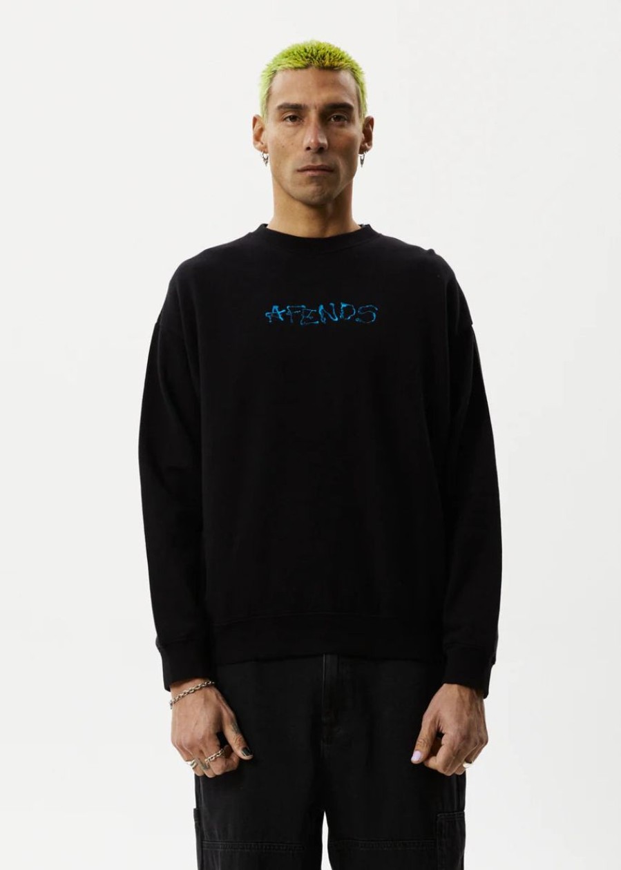 Men Afends Jumpers | Afends Melted Recycled Crew Neck Jumper-Black