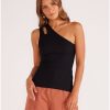 Women Mink Pink Tops | Minkpink Ella One Shoulder Knit Top-Black