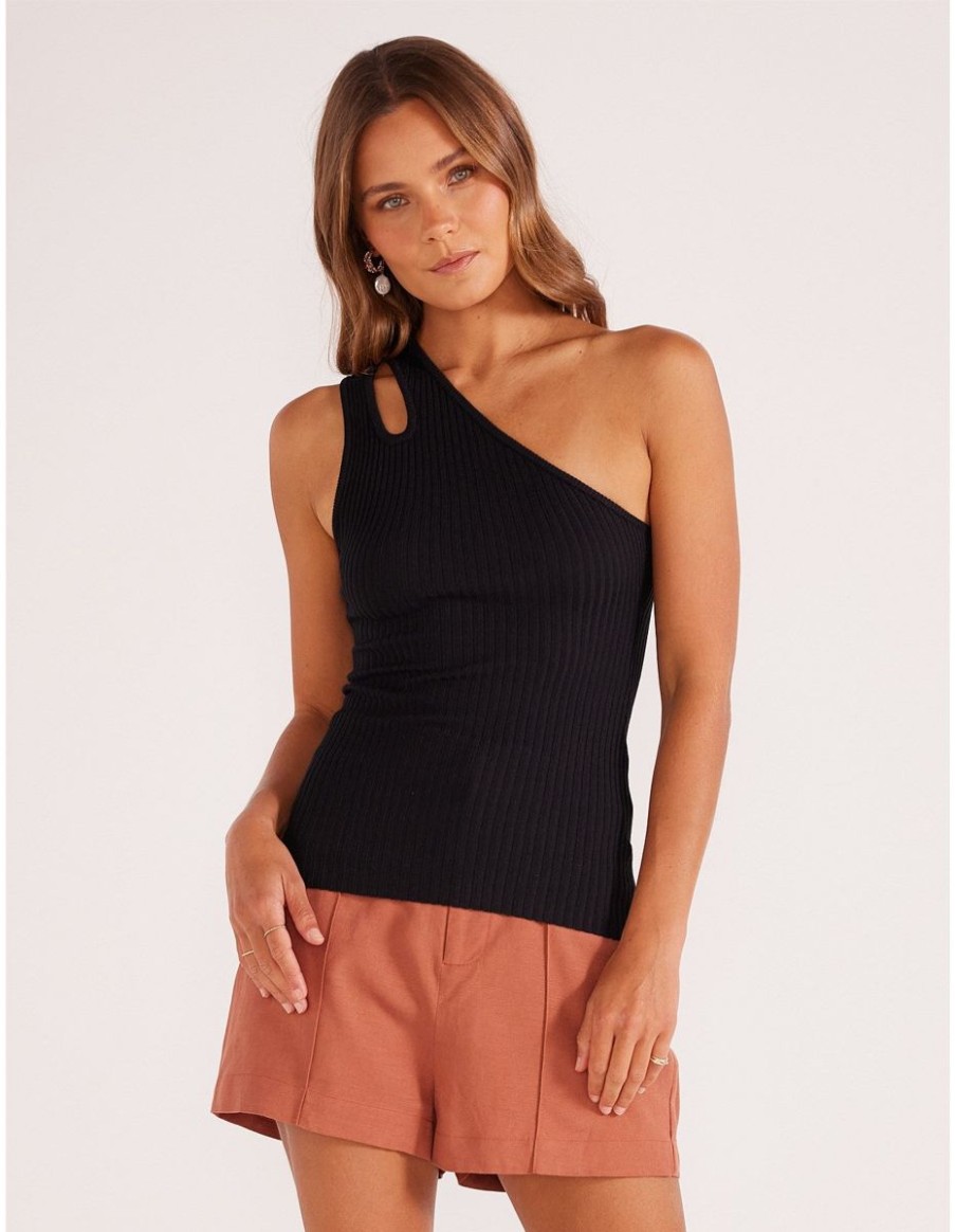 Women Mink Pink Tops | Minkpink Ella One Shoulder Knit Top-Black