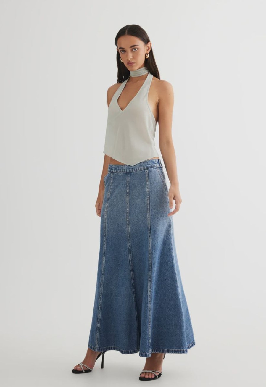 Women Lioness Denim Skirts | Lioness Wyoming Denim Skirt- Blue Denim