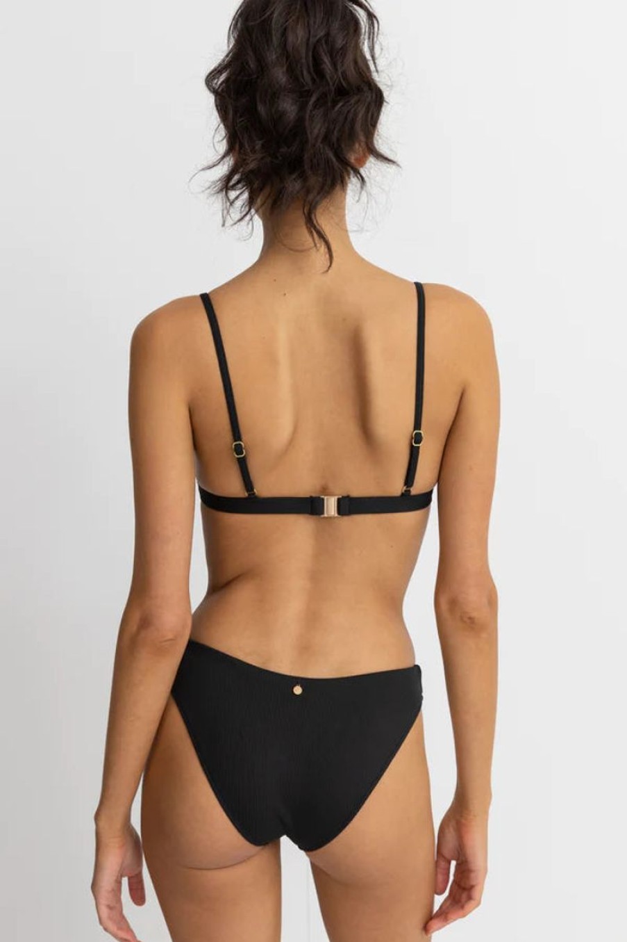 Women Rhythm Swimwear | Rhythm Isla Rib Eco Bralette Top-Black