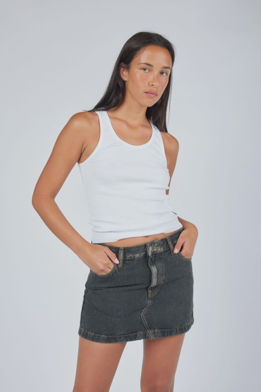 Women Dr Denim Denim Skirts | Dr Denim Ziggy Mid Rise Stream Denim Skirt-Tinted Black