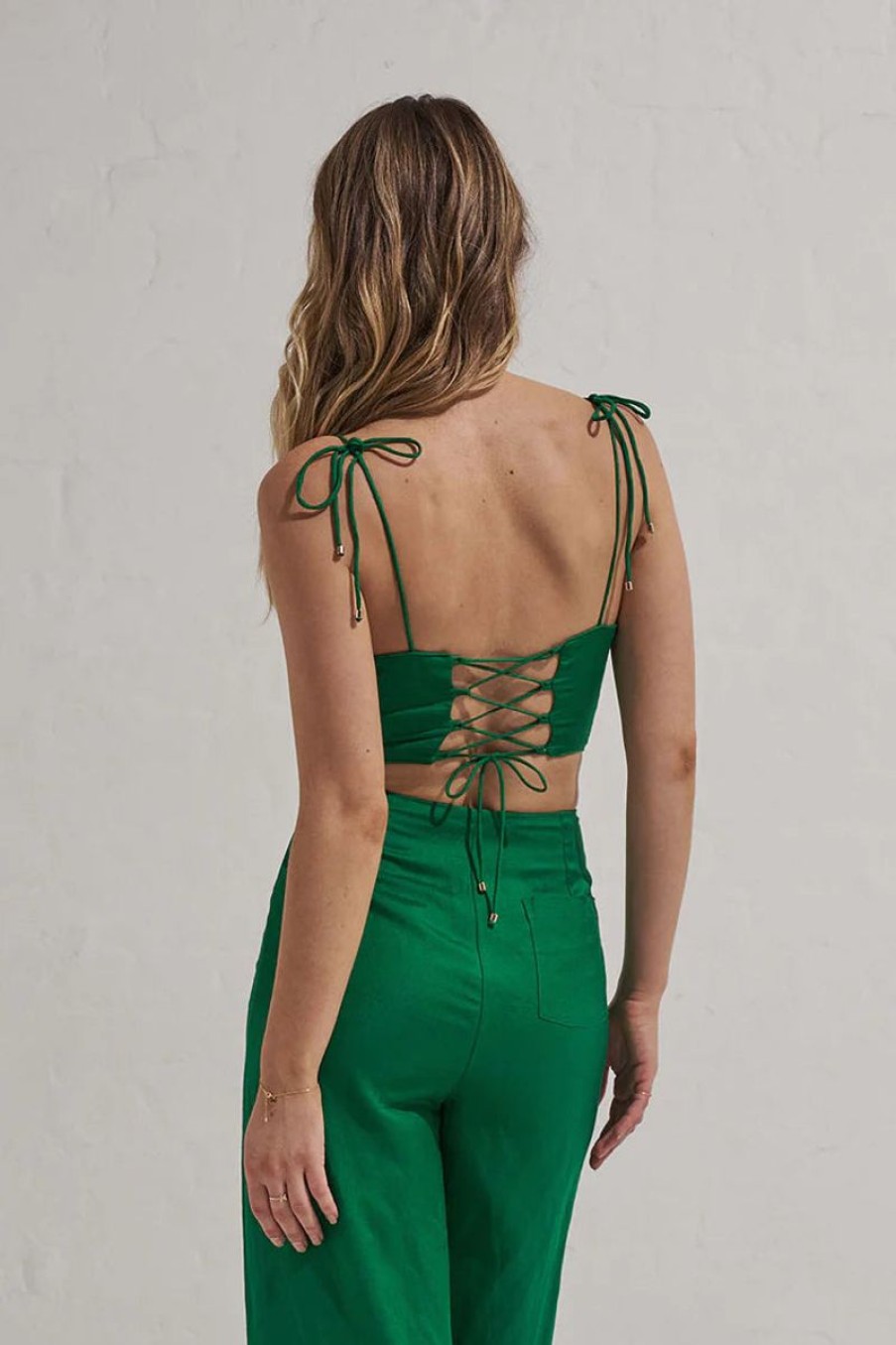 Women MØN RENN Tops | Willow Crop-Kelly Green