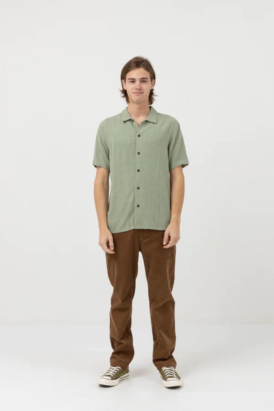 Men Rhythm Shirts | Rhythm Textured Linen Short Sleeve Shirt-Moss