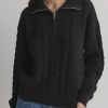 Women Rhythm Knits | Rhythm Cabelled Vintage Zip Knit-Black