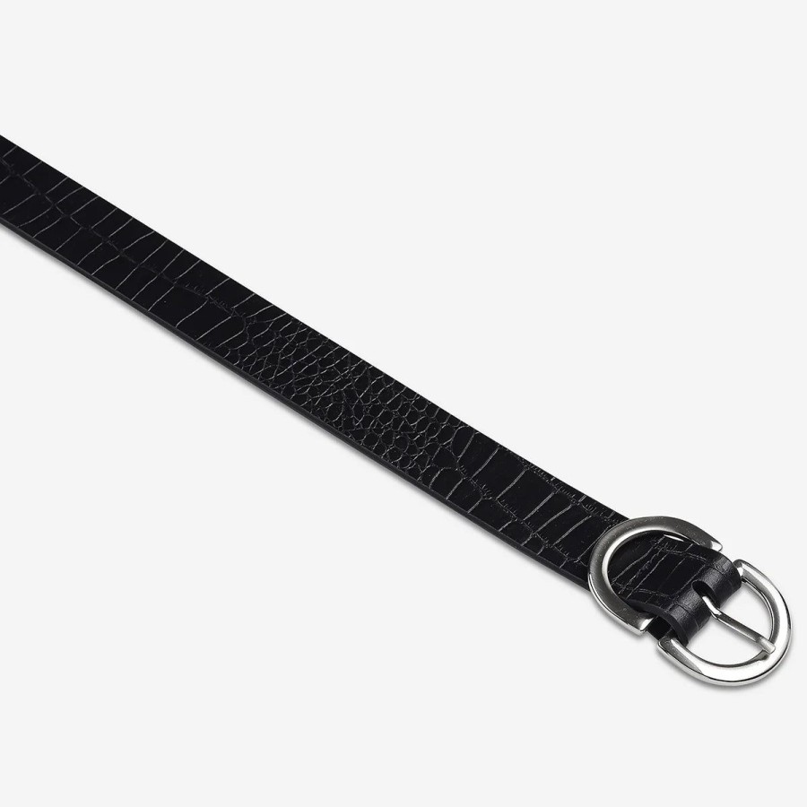 Women Status Anxiety Belts | Status Anxiety In Reverse Belt- Black Croc/Silver