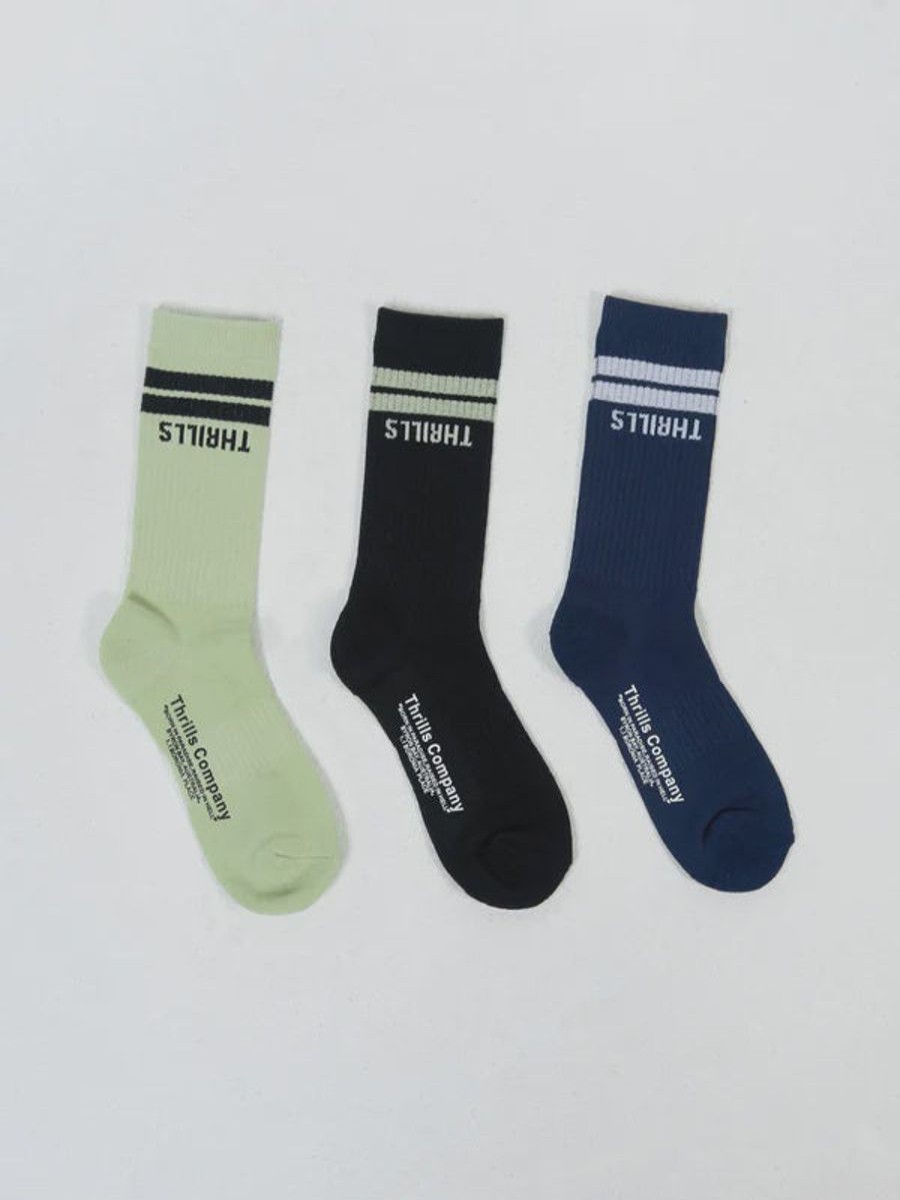 Women THRILLS Socks | Thrills Minimal Thrills 3 Pack Socks- Pistachio- Merch Black- Navy