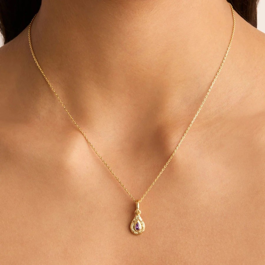 Women By Charlotte Jewellery | By Charlotte With Love Birthstone Annex Link Pendant-February/Amethyst-18K Gold Vermeil