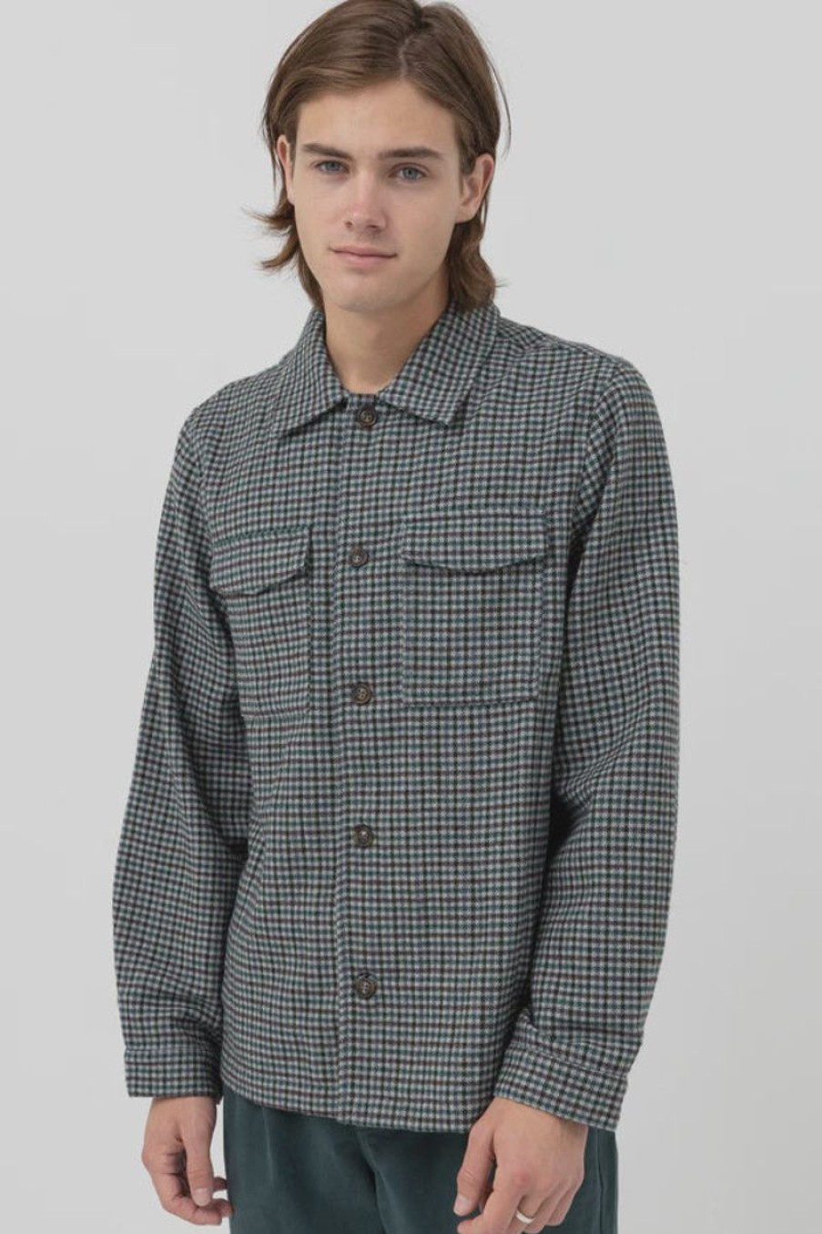 Men Rhythm Jackets And Coats | Rhythm Check Overshirt-Pacific