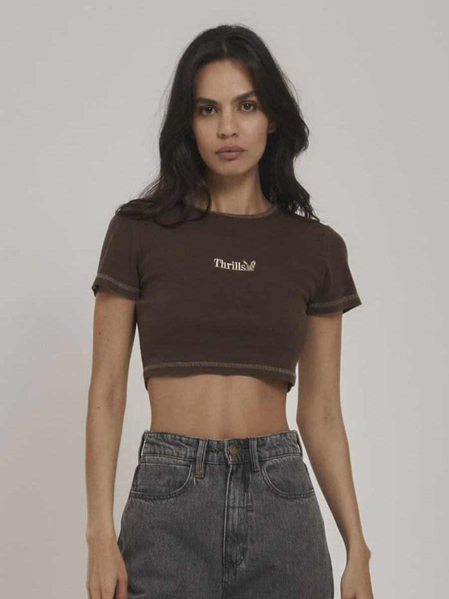 Women THRILLS Tees | Thrills Workwear Embro Crop Baby Tee-Umber