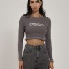 Women THRILLS Tees | Thrills Tribute To Anarchy Long Sleeve Baby Tee-Graphite