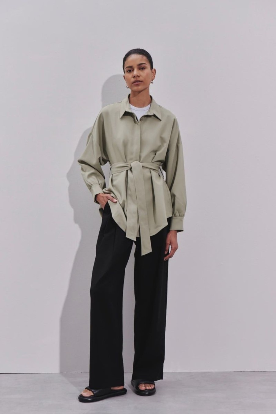 Women Nude Lucy Shirts And Blouses | Nude Lucy Manon Tie Front Shirt-Fog