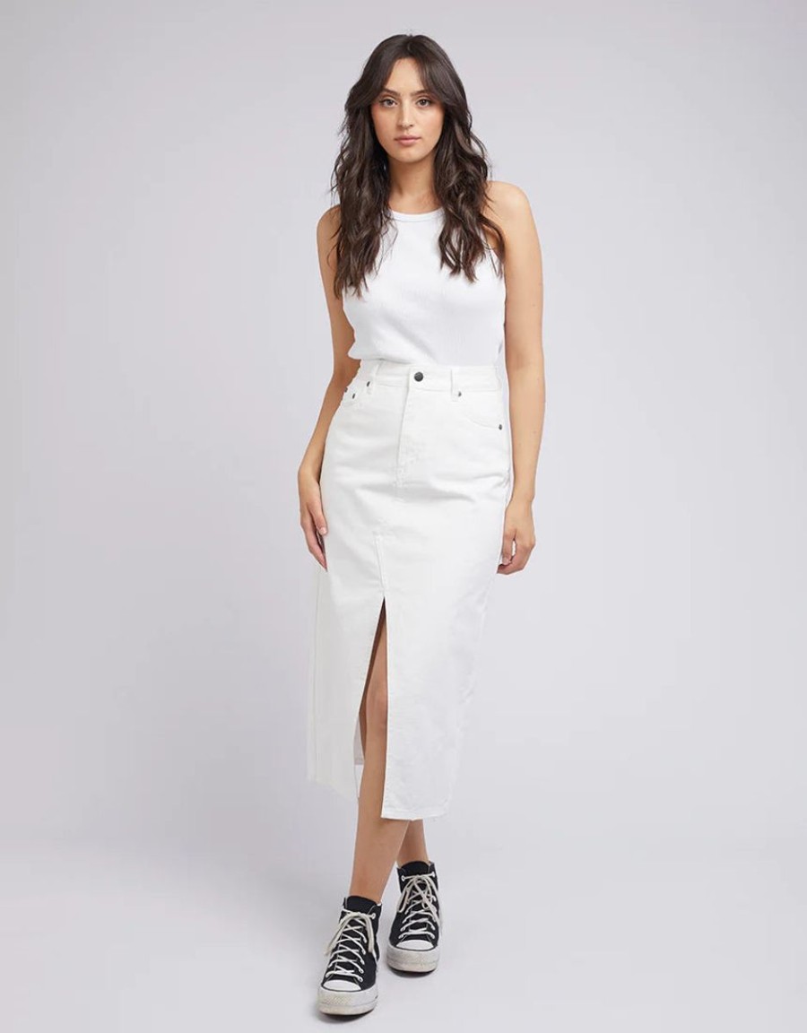 Women All About Eve Denim Skirts | All About Eve Jessie Midi Skirt-Vintage White