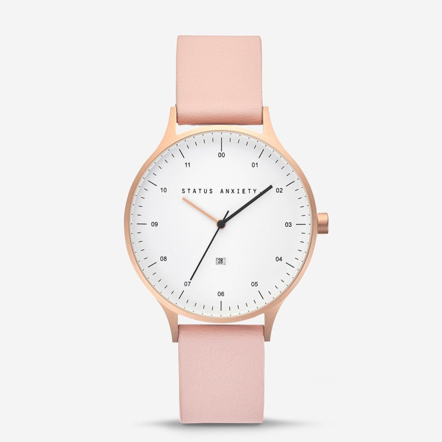 Women Status Anxiety Watches | Inertia Watch-Brushed Copper/White Face/Blush Strap