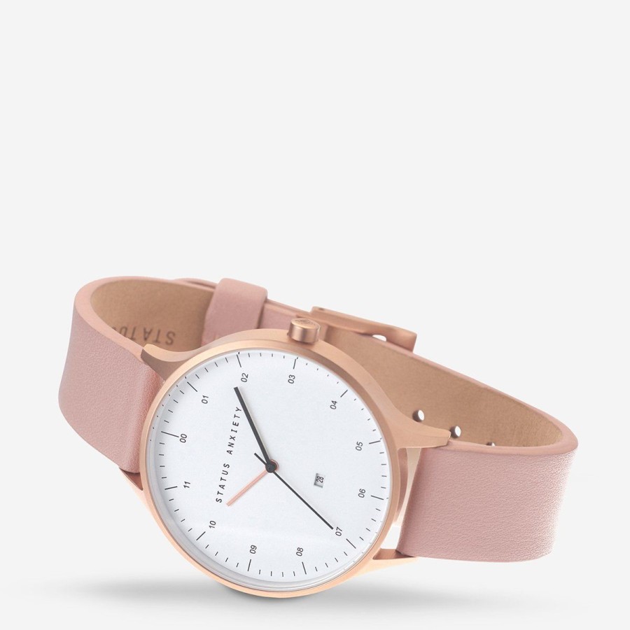 Women Status Anxiety Watches | Inertia Watch-Brushed Copper/White Face/Blush Strap