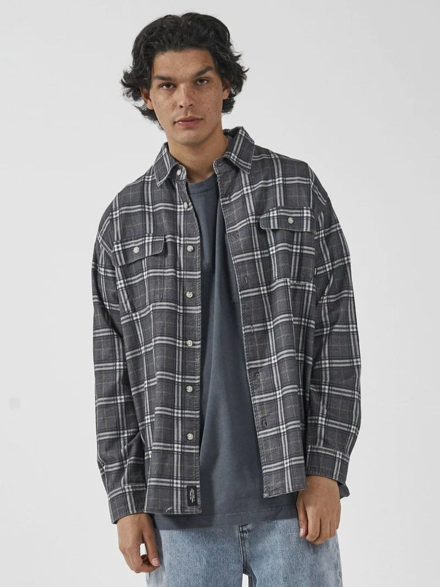 Men THRILLS Shirts | Genuine Oversized Flannel Shirt-Mood Indigo