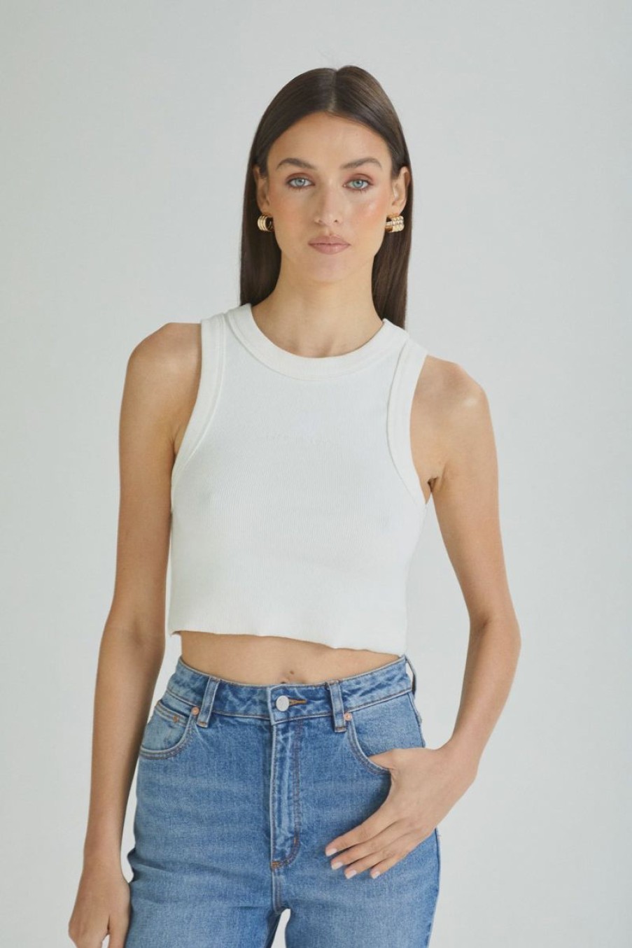 Women ABrand Tops | Abrand Heather Singlet Recycled-White Sand