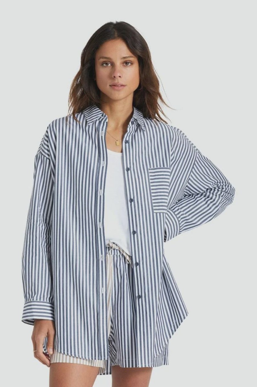 Women Brixton Shirts And Blouses | Sidney Oversized L/S Woven- Washed Navy