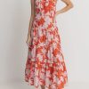 Women Rhythm Dresses | Rhythm Catalina Floral Halter Tiered Maxi Dress-Red