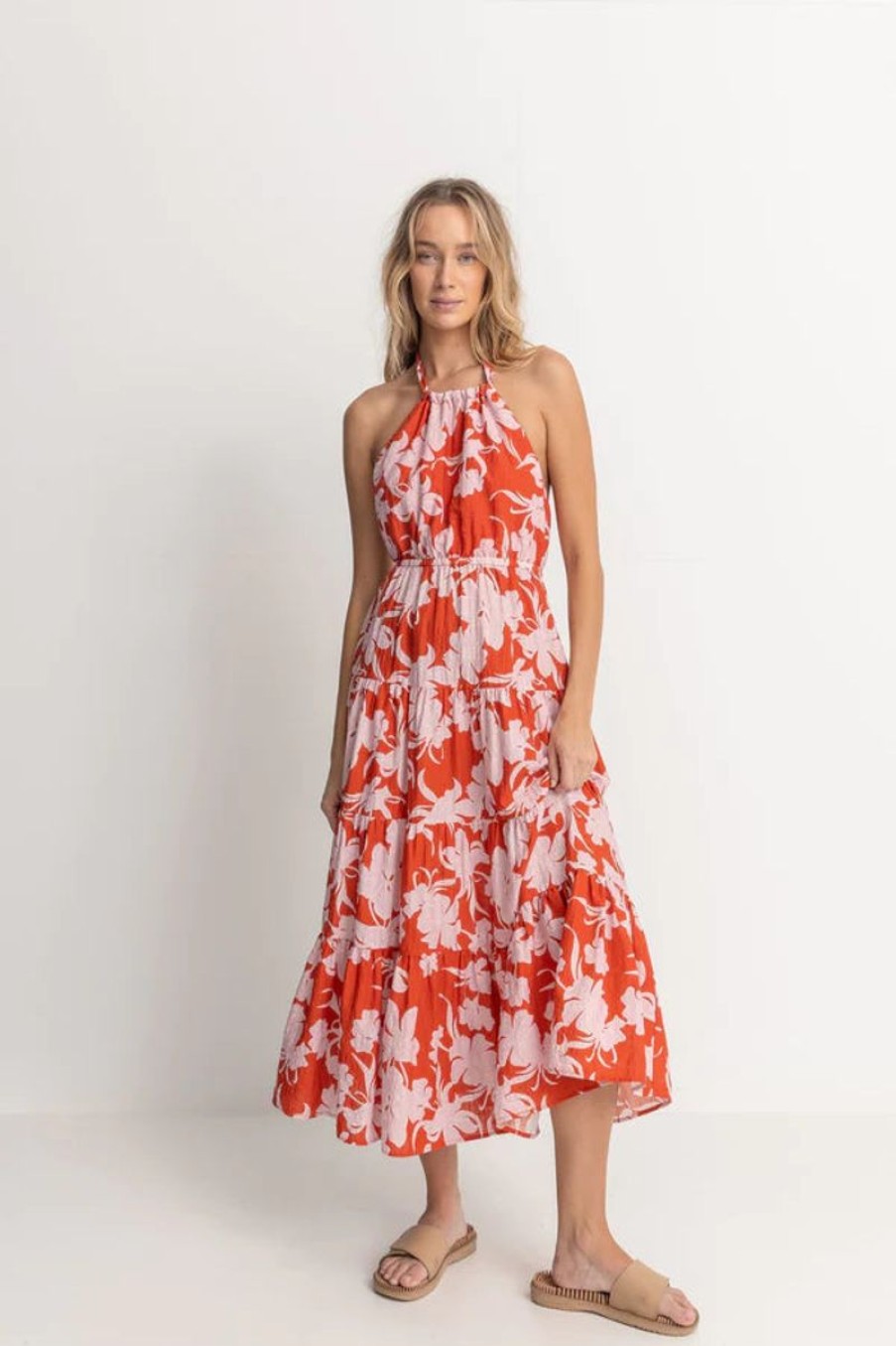 Women Rhythm Dresses | Rhythm Catalina Floral Halter Tiered Maxi Dress-Red