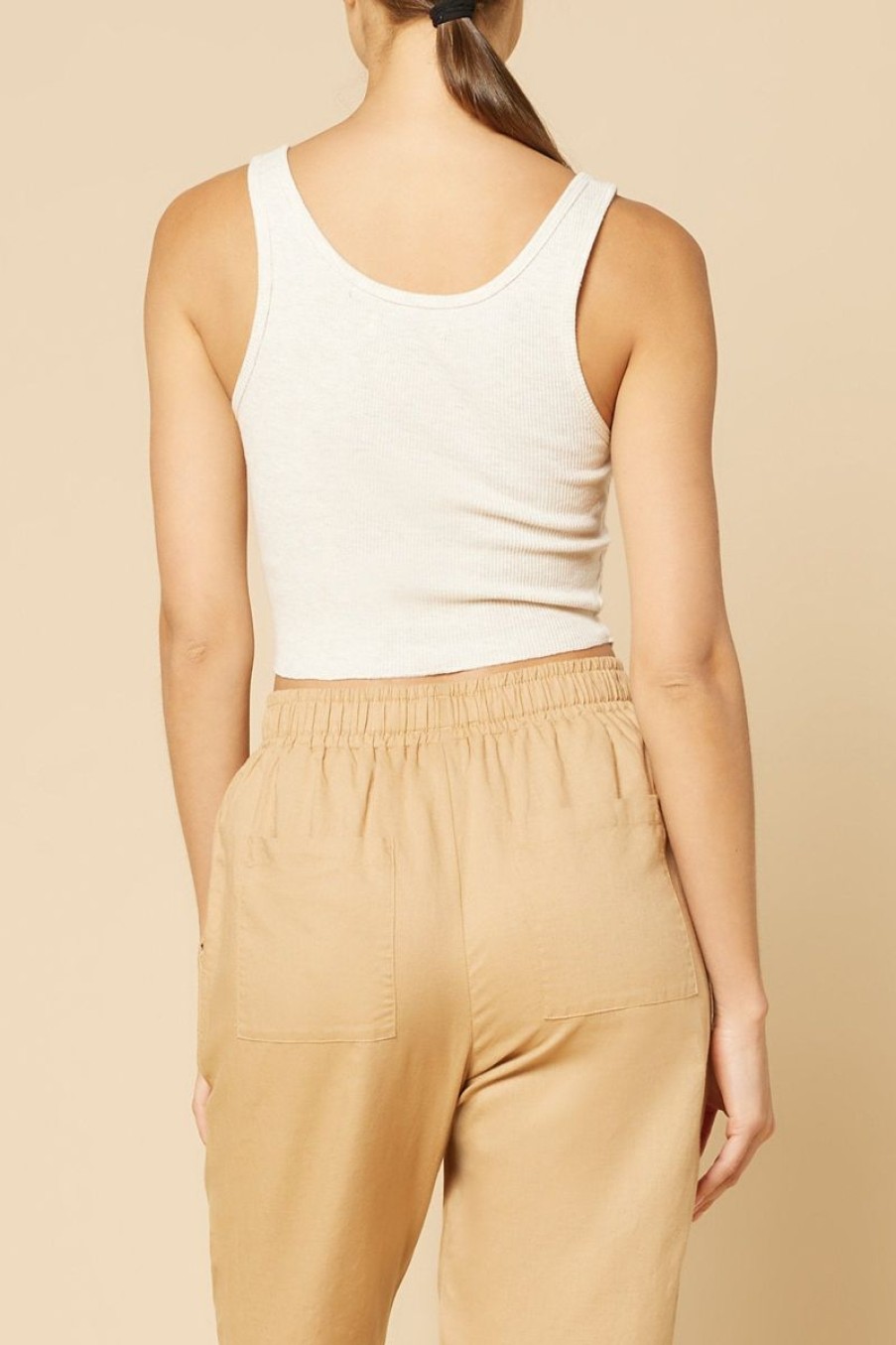 Women Nude Lucy Tops | Jade Button Front Waffle Tank-Cream Marle