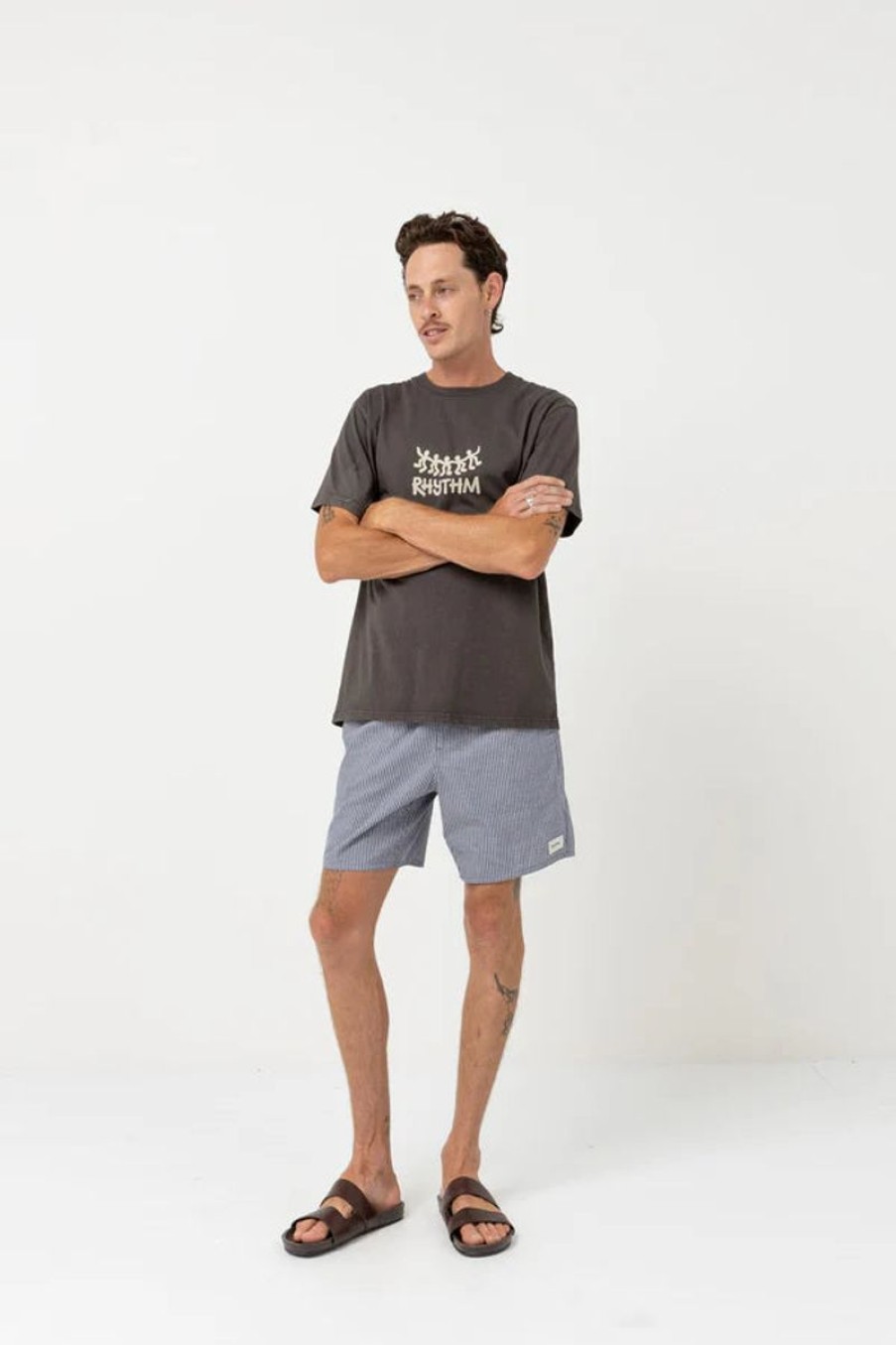 Men Rhythm Shorts | Rhythm Seersucker Stripe Jam-Indigo