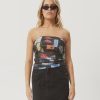 Women Afends Tops | Afends Under Pressure Recycled Sheer Strapless Top-Black