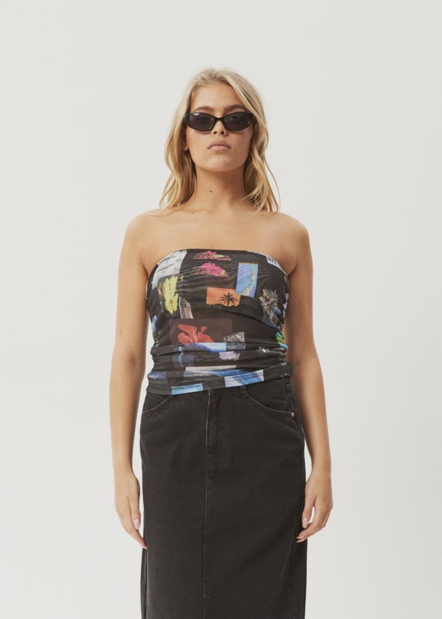 Women Afends Tops | Afends Under Pressure Recycled Sheer Strapless Top-Black