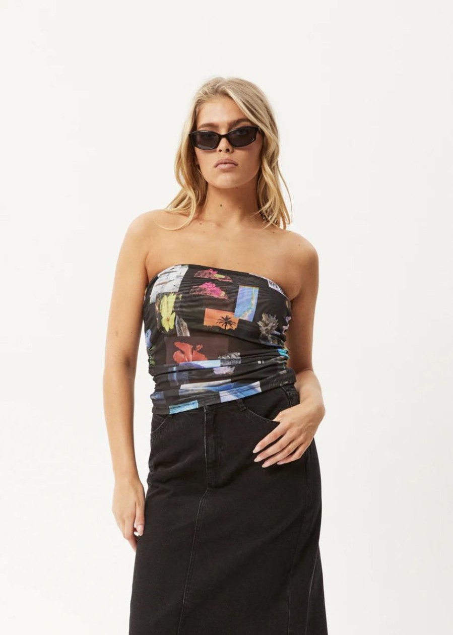 Women Afends Tops | Afends Under Pressure Recycled Sheer Strapless Top-Black