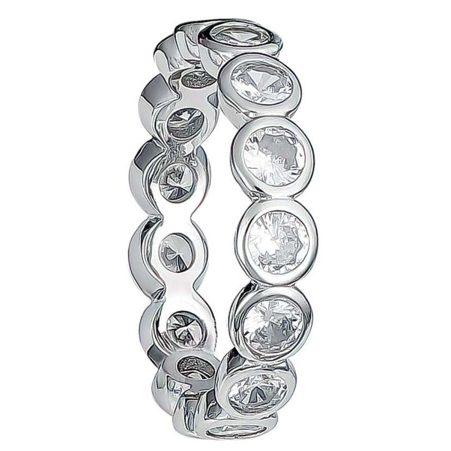 Women TJD Silver Jewellery | (R448) Rhodium Plated Sterling Silver Cz Ring