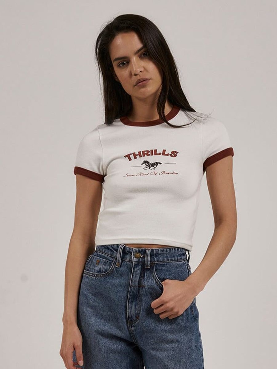 Women THRILLS Tees | Thrills Riding In Paradise Y2K Ringer Tee-Dirty White