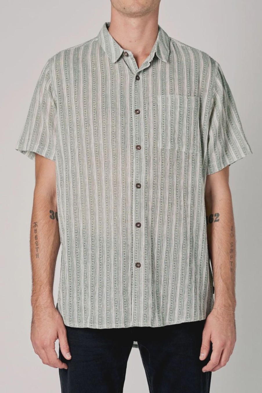 Men Rollas Shirts | Bon Shirt Sun Stripe-Moss