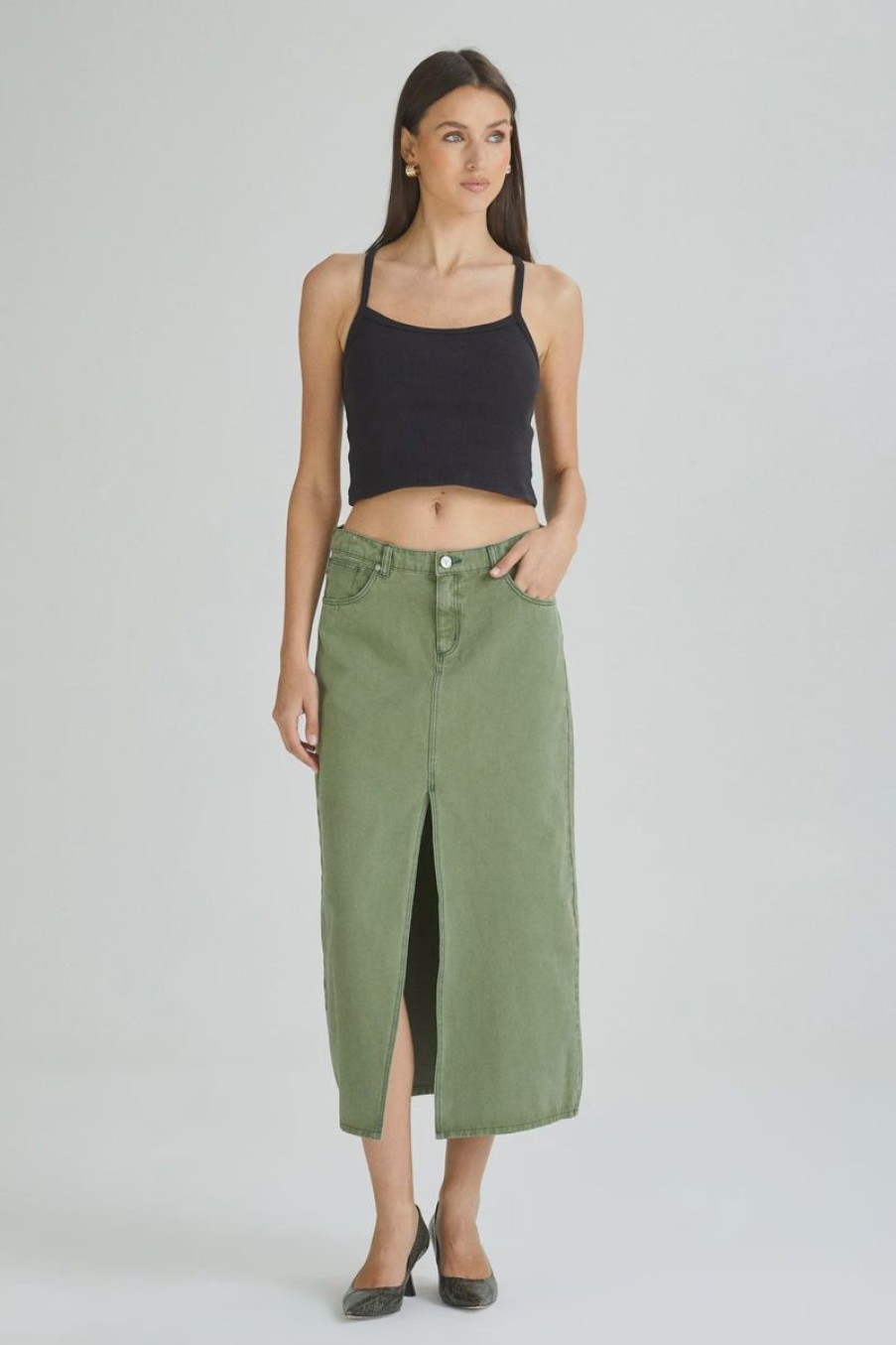 Women ABrand Skirts | Abrand 99 Low Maxi Skirt-Fade Army