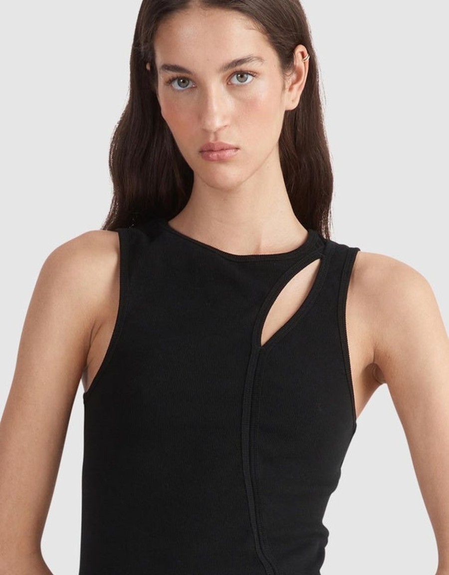 Women Ena Pelly Tops | Ena Pelly Bronte Cut Out Rib Tank- Black